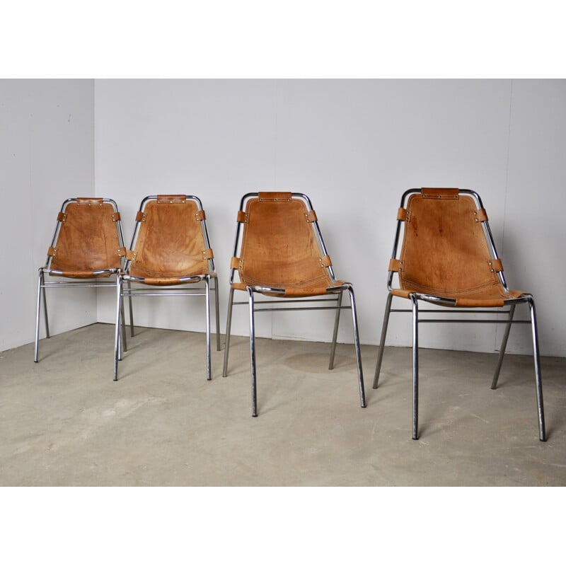 Suite de 4 chaises vintage "Les arcs" pour Charlotte Perriand, 1960