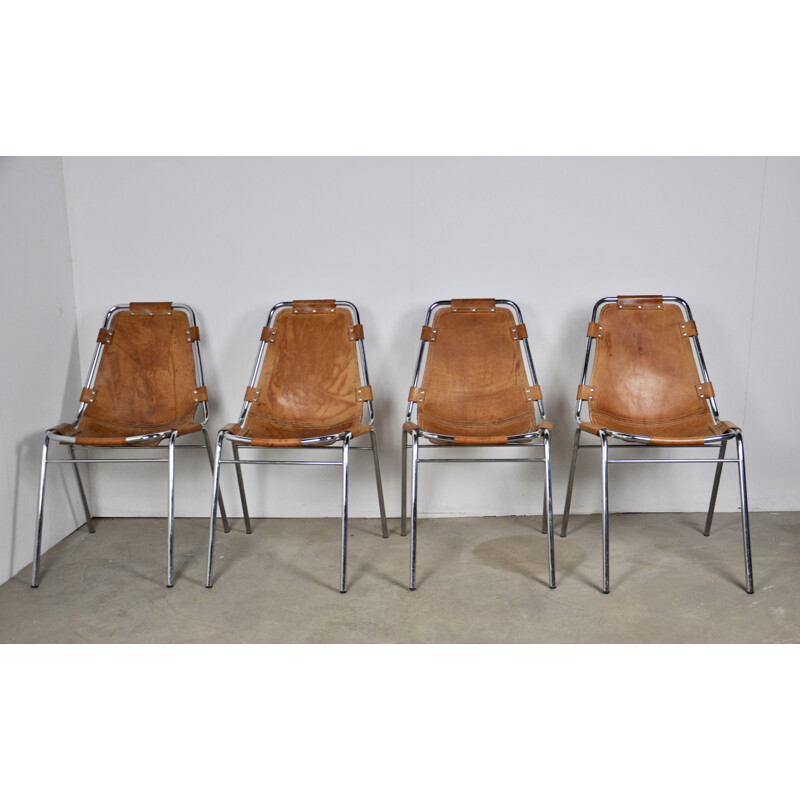 Set of 4 vintage chairs "Les arcs" for Charlotte Perriand, 1960