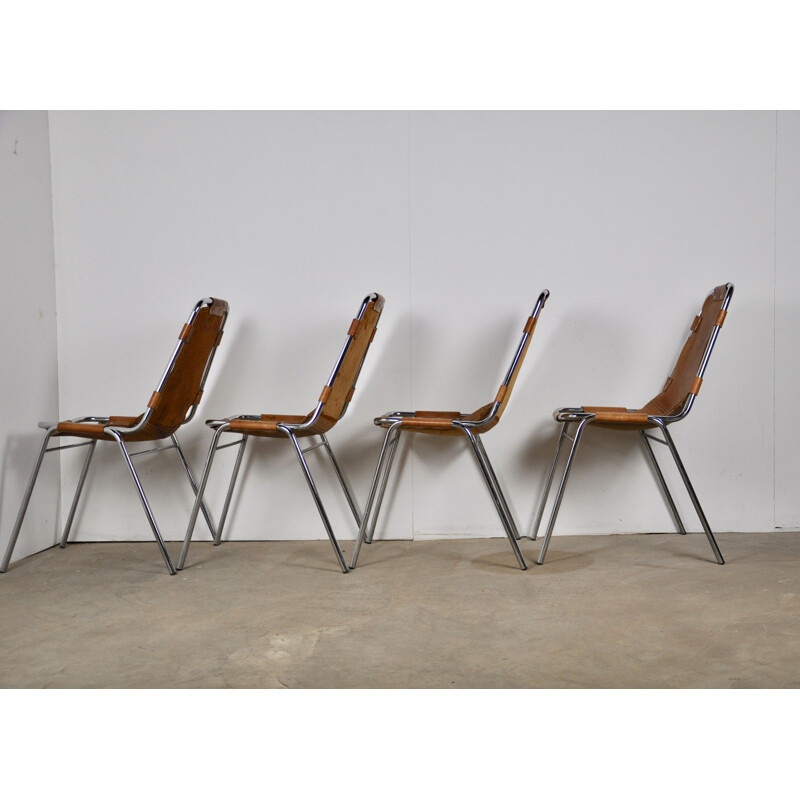 Set of 4 vintage chairs "Les arcs" for Charlotte Perriand, 1960