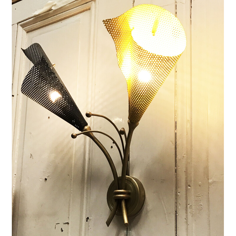 Vintage iron and brass wall lamp by Kobis and Lorence, 1950