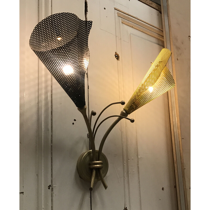 Vintage iron and brass wall lamp by Kobis and Lorence, 1950