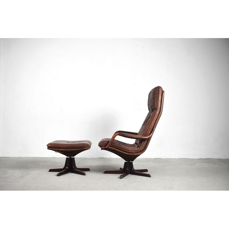 Cadeira e otomano de couro ajustável de Berg Furniture, 1970