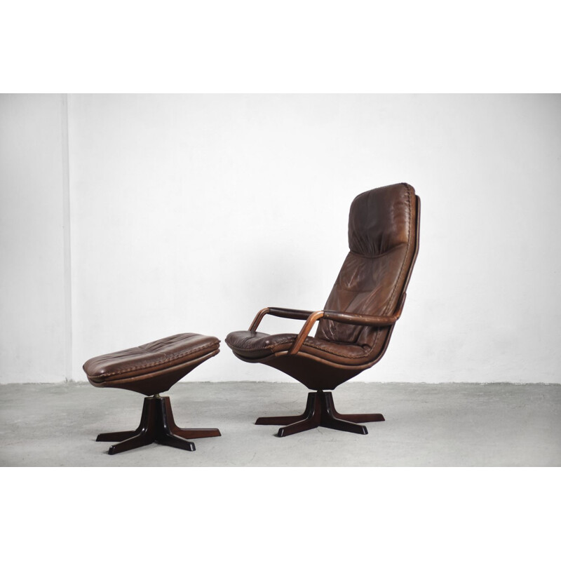 Sedia e pouf regolabili in pelle vintage di Berg Furniture, 1970
