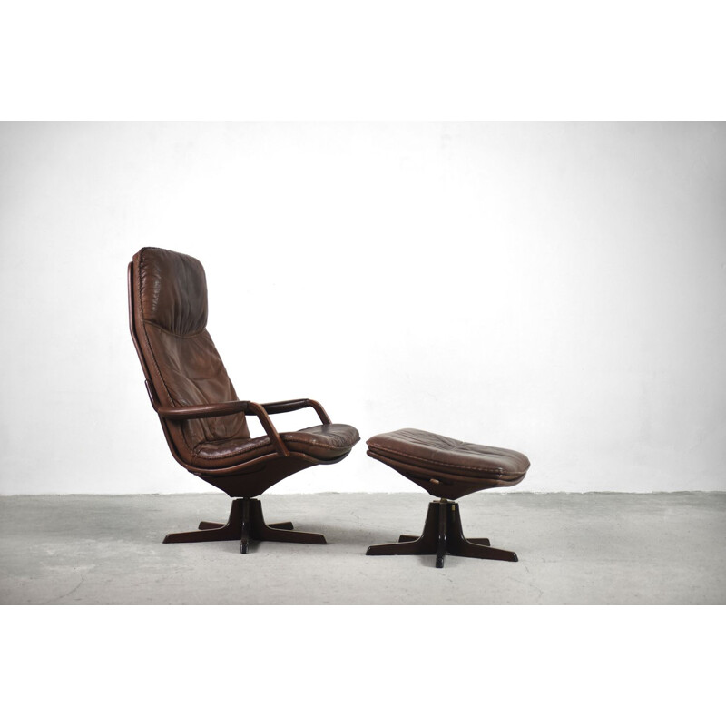Sedia e pouf regolabili in pelle vintage di Berg Furniture, 1970
