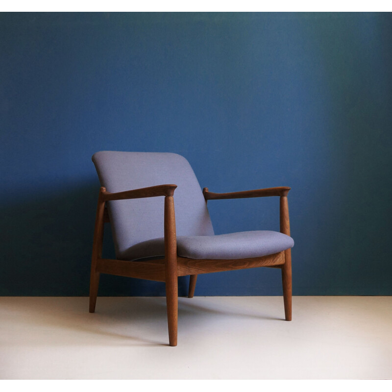 Vintage fauteuil van Edmund Homa, grijs linnen bekleding, 1960