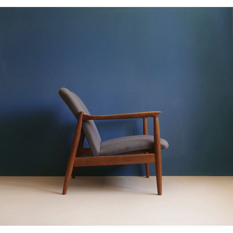 Vintage fauteuil van Edmund Homa, grijs linnen bekleding, 1960