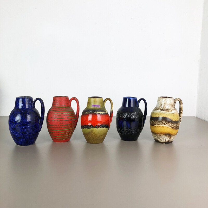 Set of 5 vintage vases Fat Lava "414-16" by Scheurich, Germany