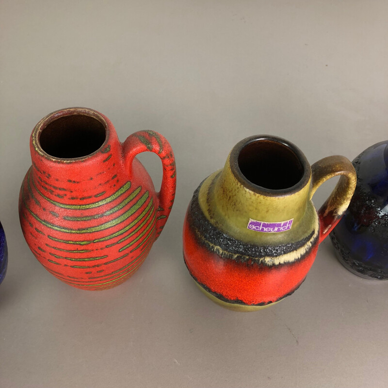 Set of 5 vintage vases Fat Lava "414-16" by Scheurich, Germany