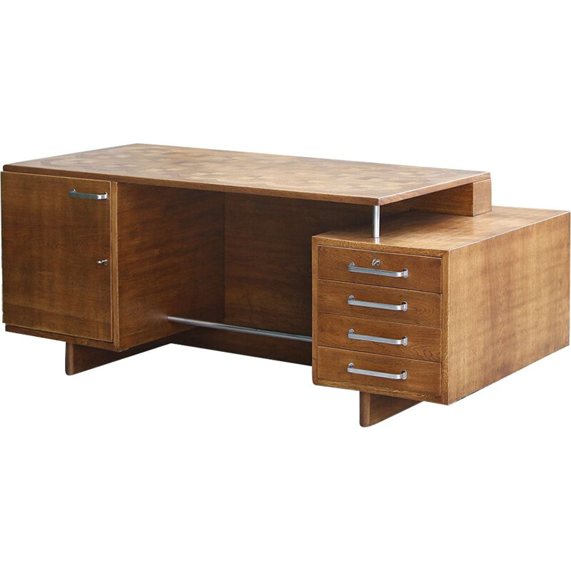 Vintage functionalist oak desk, Czechoslovakia 1930