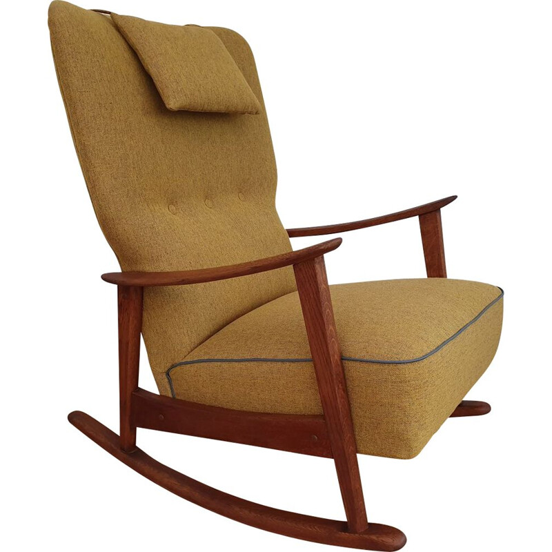 Fritz Hansen rocking chair, model 9020, oak wood, reupholstered, 50s