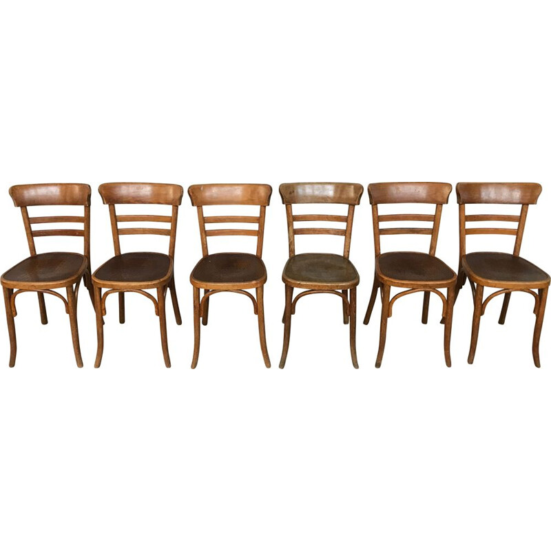 Série de 6 chaises vintage bistrot "FISCHEL", 1930-40