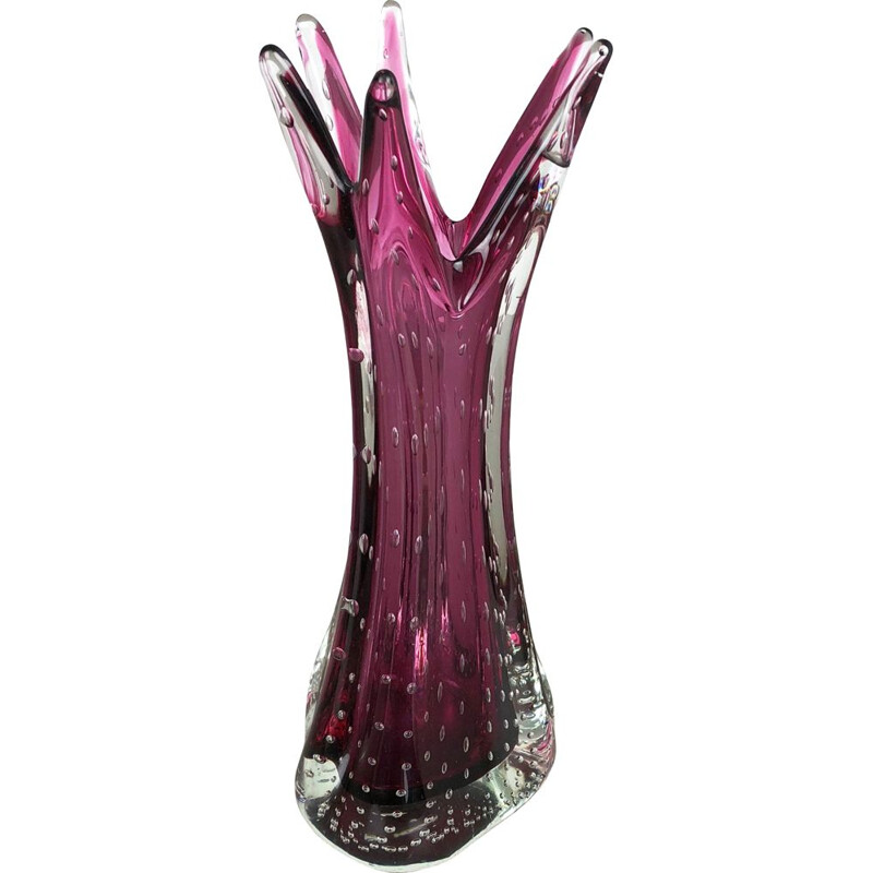 Jarrón vintage de cristal de Murano rosa Italia, 1970