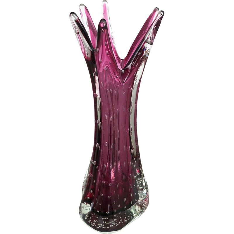 Vase vintage rose en verre de Murano Italie, 1970