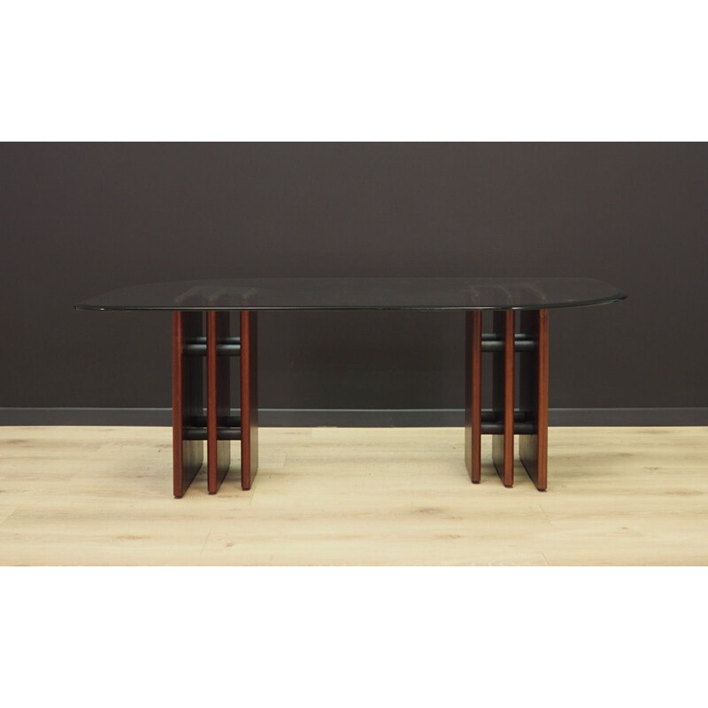 Vintage table in glass and mahogany wood by Bendixen, Denmark, 1960-70s