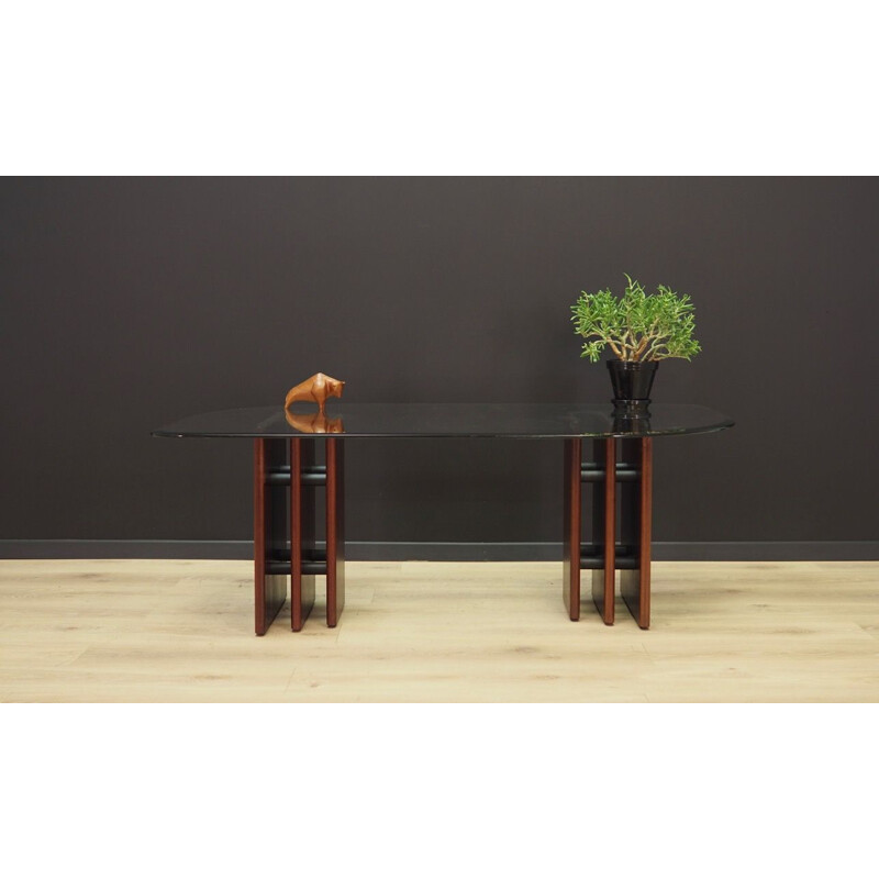 Vintage table in glass and mahogany wood by Bendixen, Denmark, 1960-70s