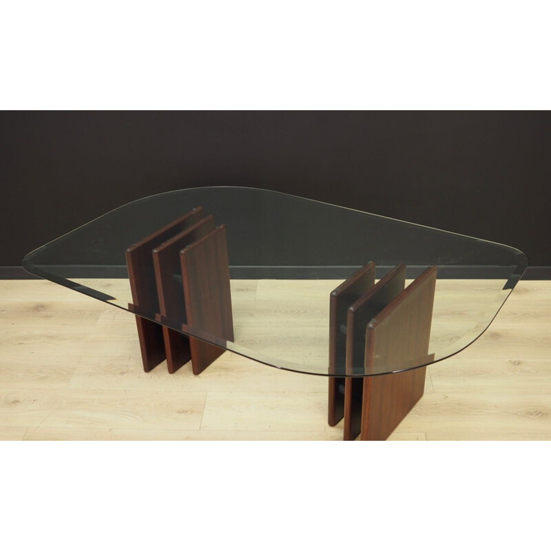Vintage table in glass and mahogany wood by Bendixen, Denmark, 1960-70s