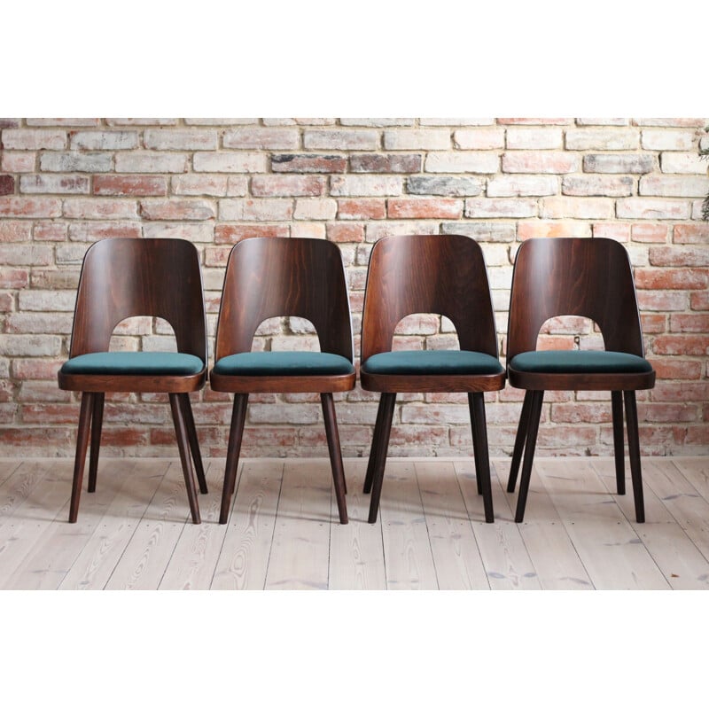 Set of 4 vintage dining chairs in emerald green velvet by Kvadrat, 1950s