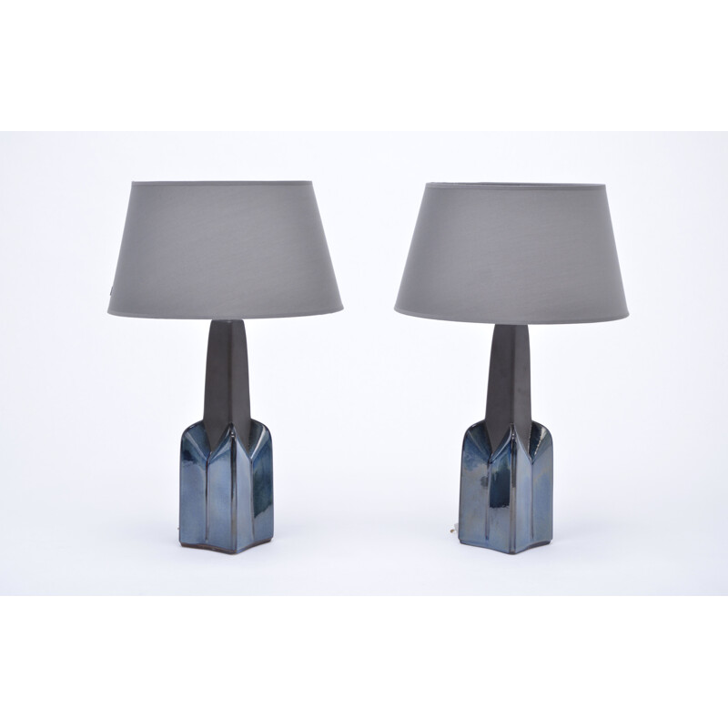Pair of 2 vintage stoneware lamp model 1029 by Einar Johansen for Soholm, 1960s