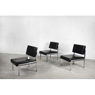 Suite de 3 fauteuils vintage allemands en chrome et cuir de Brune, Allemagne 1960