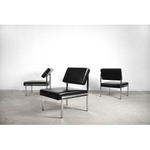 Vintage set of 3 German armchairs in Chrome and Leather from Brune, 1960s