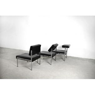 Vintage set of 3 German armchairs in Chrome and Leather from Brune, 1960s