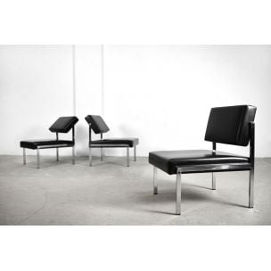 Suite de 3 fauteuils vintage allemands en chrome et cuir de Brune, Allemagne 1960
