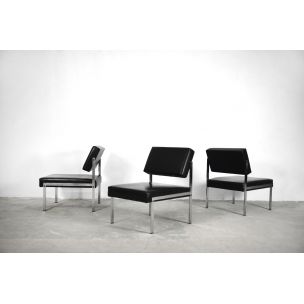 Vintage set of 3 German armchairs in Chrome and Leather from Brune, 1960s