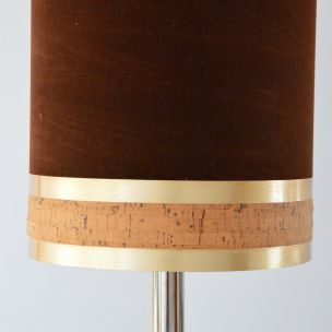 Lampe de table vintage en Laiton, velours et liège 1970