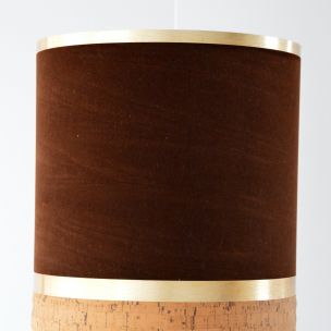 Vintage table lamp in Brass, velvet and cork 1970s