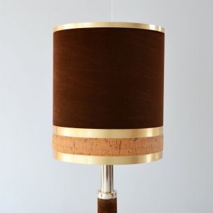 Lampe de table vintage en Laiton, velours et liège 1970