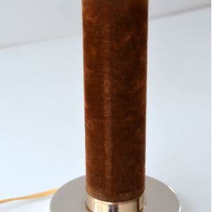 Vintage table lamp in Brass, velvet and cork 1970s