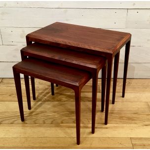 3 vintage rosewood coffe tables by Johannes Andersen for Silkeborg Denmark 1960