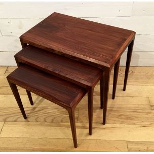 3 vintage rosewood coffe tables by Johannes Andersen for Silkeborg Denmark 1960