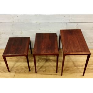 3 tables gigognes vintage en palissandre par Johannes Andersen pour Silkeborg Danemark 1960