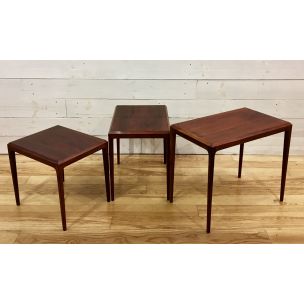 3 tables gigognes vintage en palissandre par Johannes Andersen pour Silkeborg Danemark 1960