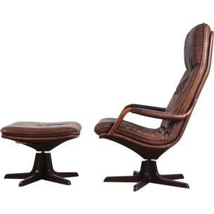Adjustable vintage leather chair and ottoman by Berg Furniture, 1970