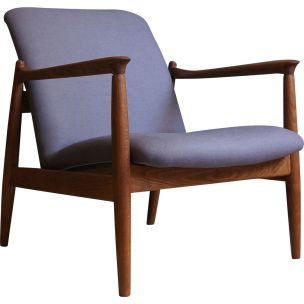 Vintage-Sessel von Edmund Homa, graue Leinentapete, 1960