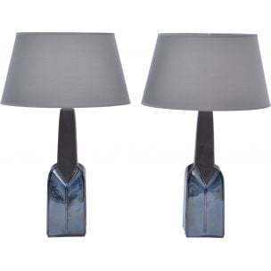 Pair of 2 vintage stoneware lamp model 1029 by Einar Johansen for Soholm, 1960s