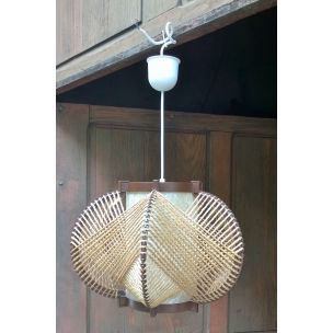 Vintage hanging lamp in Bakelite and sisal by MK Leuchten, 1970s