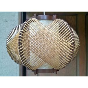 Vintage hanging lamp in Bakelite and sisal by MK Leuchten, 1970s