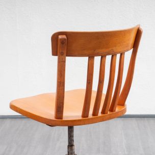 Chaise de bureau vintage ajustable en hêtre massif, 1950