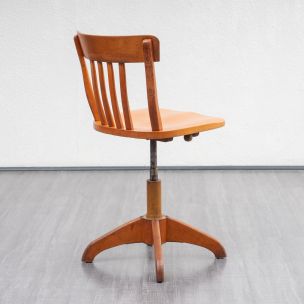 Chaise de bureau vintage ajustable en hêtre massif, 1950