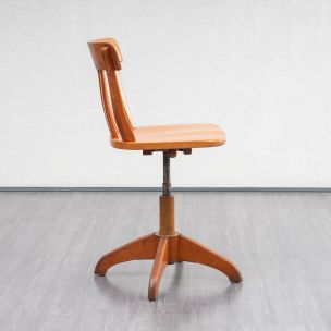 Vintage adjustable desk chair in solid beech, 1950s