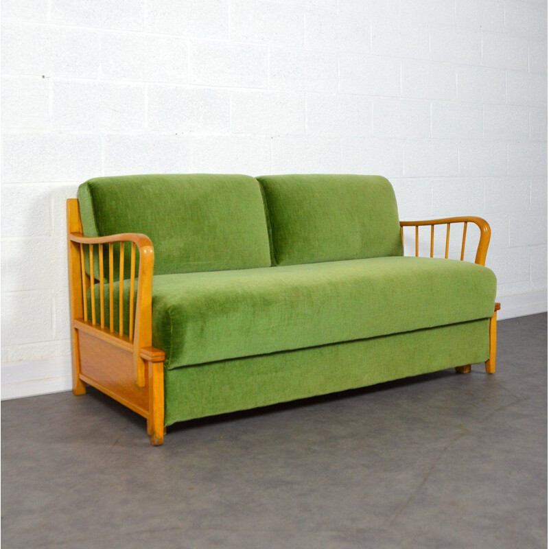 Vintage velvet and teak sofa "Daybed" by Mignon Màbel, Germany, 1960s