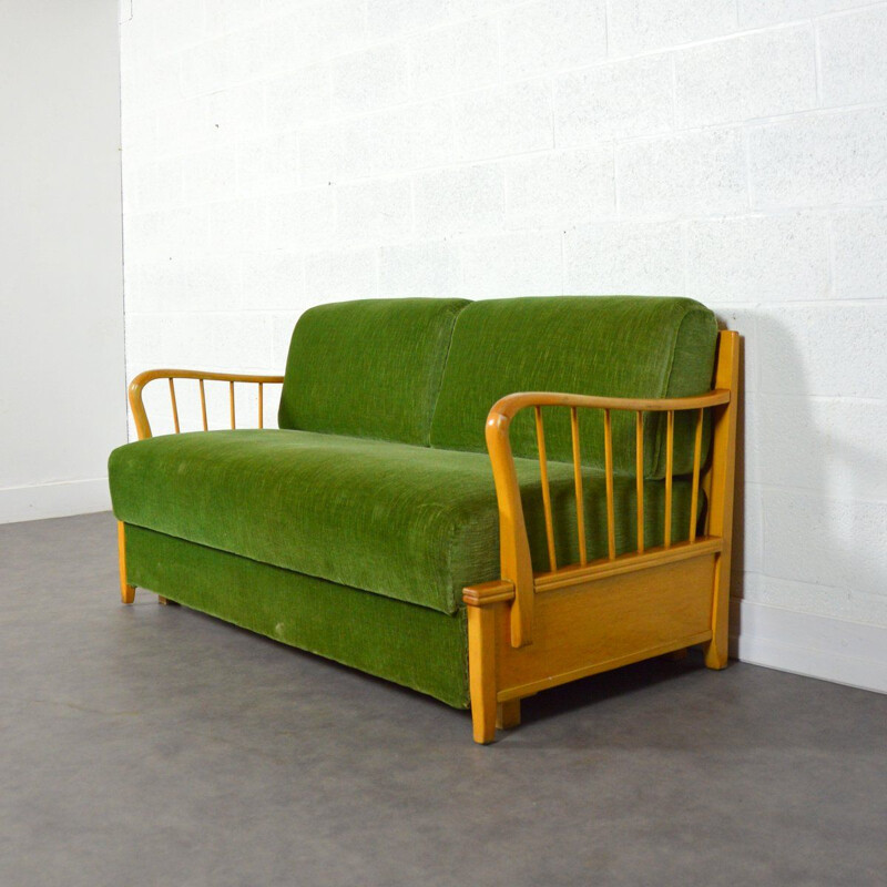 Vintage velvet and teak sofa "Daybed" by Mignon Màbel, Germany, 1960s