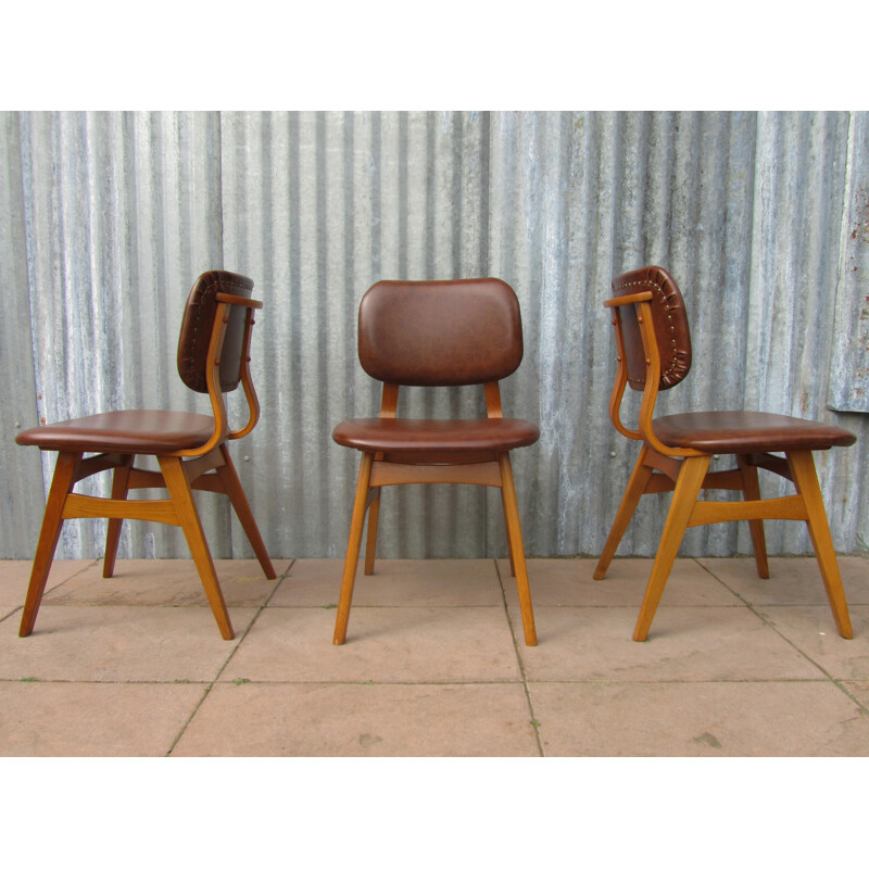 Ensemble de 3 chaises vintage en bouleau et vinyle - 1950