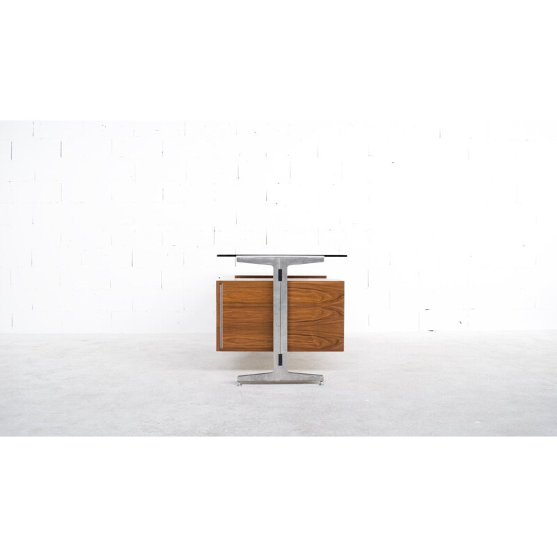 Vintage rosewood and glass desk by Etienne Fermigier, 1970s