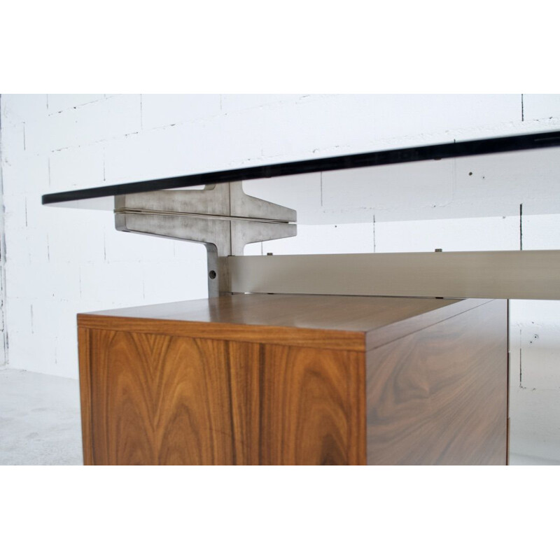 Vintage rosewood and glass desk by Etienne Fermigier, 1970s