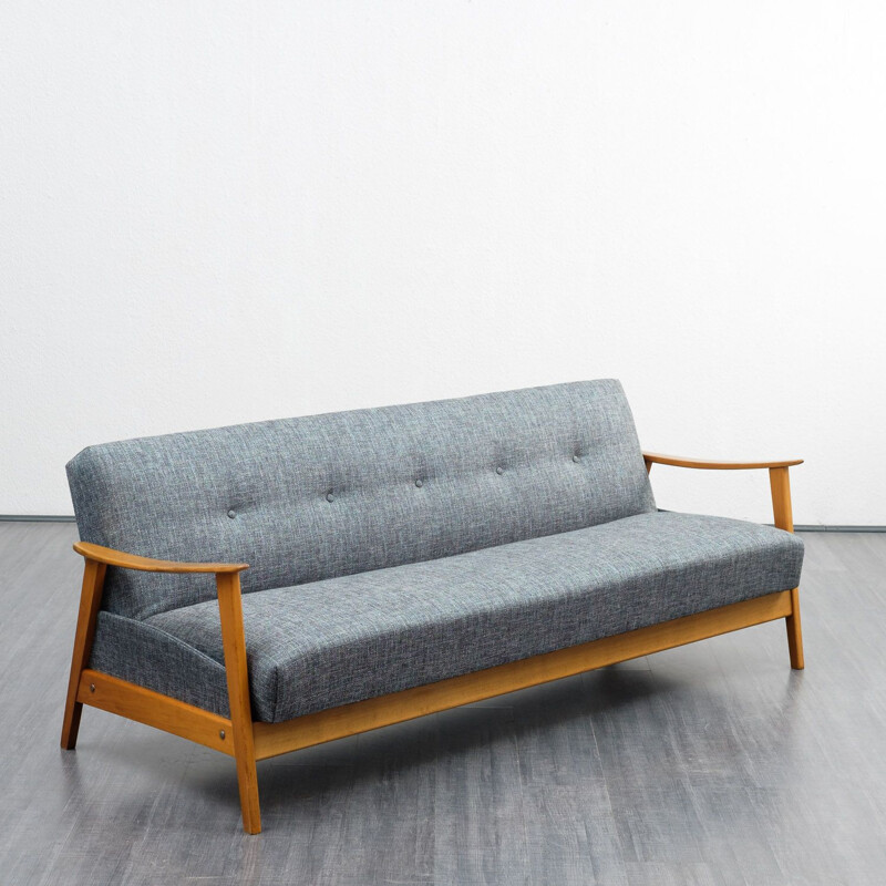 Beech vintage sofa with fold-out guest bed, 1960s
