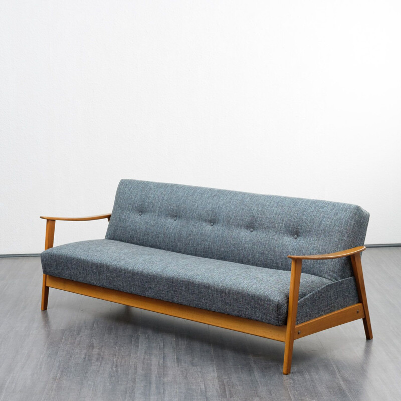 Beech vintage sofa with fold-out guest bed, 1960s